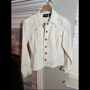 Vintage Bill Blass Jeanswear Cream Denim Jacket Size PM Petite Medium